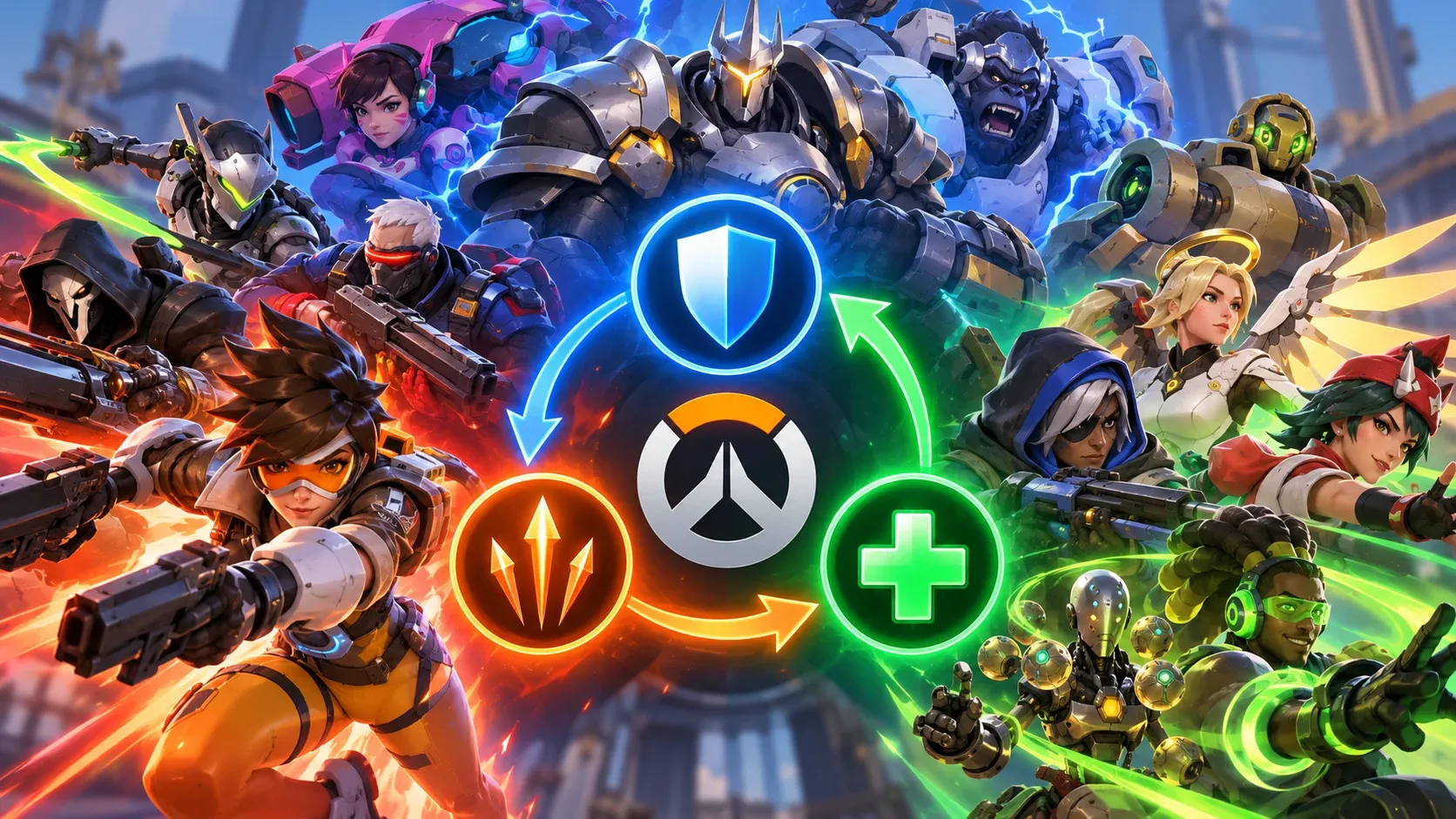 Overwatch tank, damage and support heroes around the role counter cycle